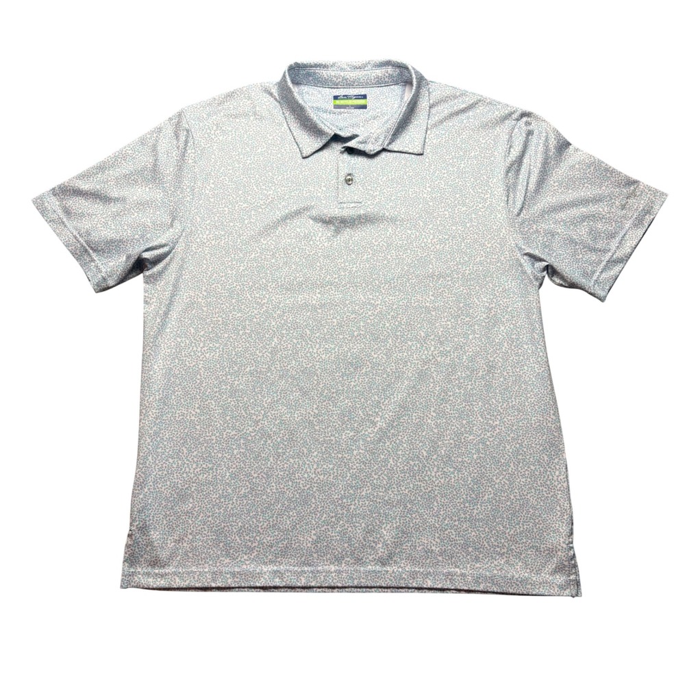 Ben Hogan Polo Shirt Mens Large L‎ Blue White Leaf Print Performance Golf